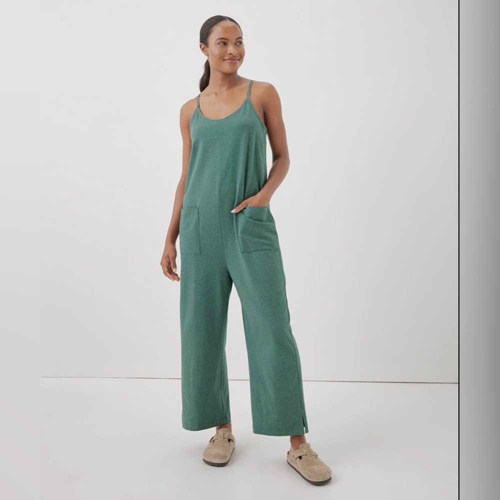 Pact Organic Cotton Blend Cool Stretch Lounge Jumpsuit W Built In Shelf Bra.